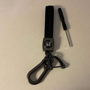 Honda Logo Key Fob Keychain in Black Leather NWT